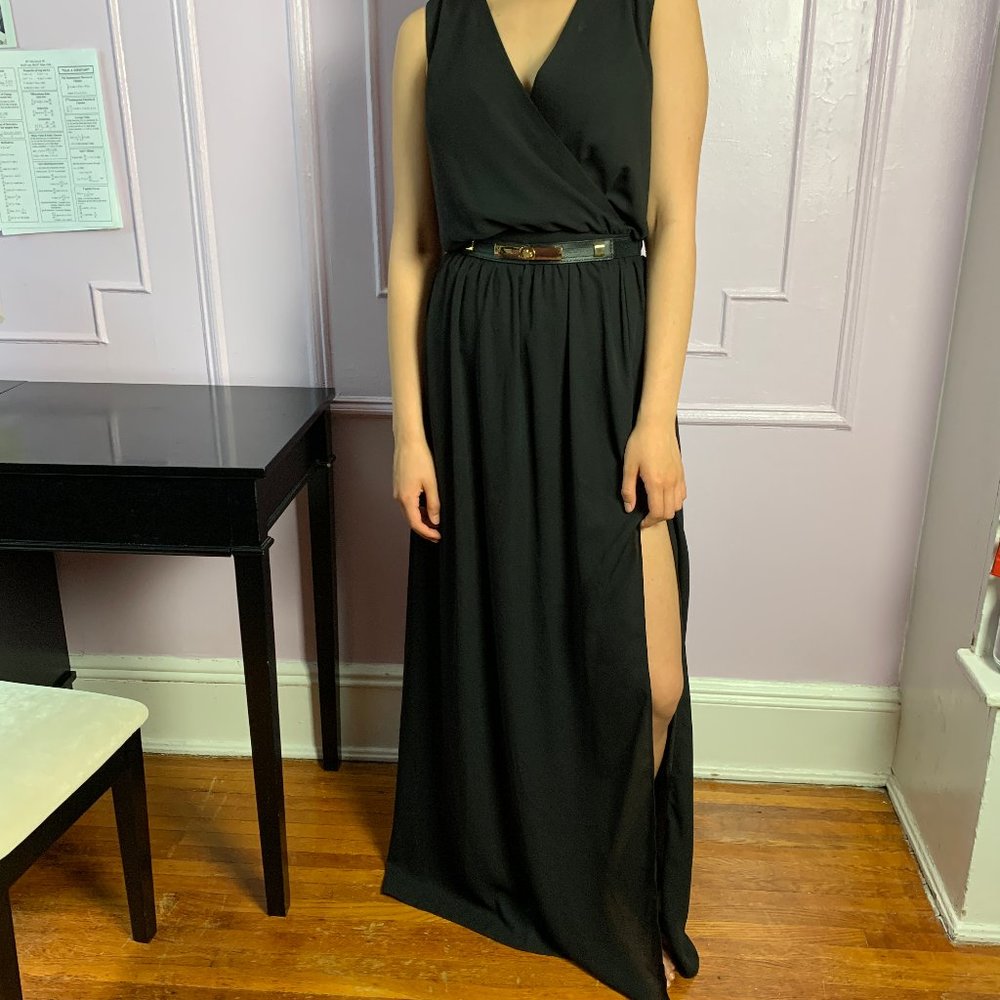 XOXO Black Sleeveless Maxi Dress with Gold Belt